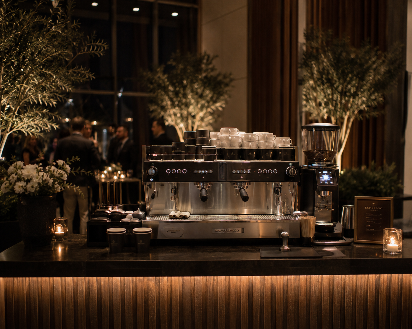 Qahwa Coffee Group specialty espresso catering — finished cup presentation at an event